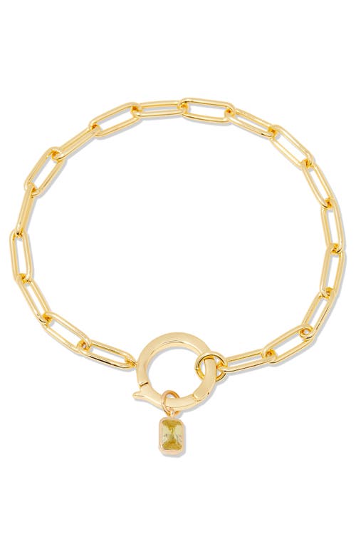 Colette Birthstone Paper Clip Chain Bracelet in Gold - August