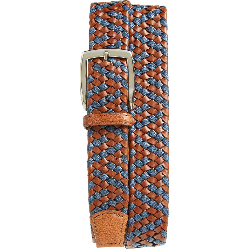 Torino Braided Leather & Linen Belt In Cognac/navy