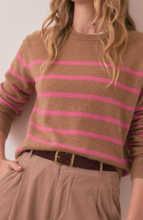 Marine Layer Harper Stripe Cashmere Sweater In Camel/pink