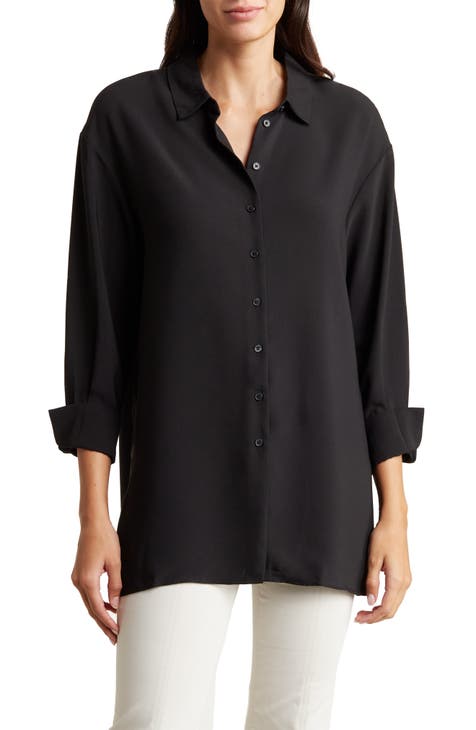 Long Sleeve Button-Up Tunic Shirt