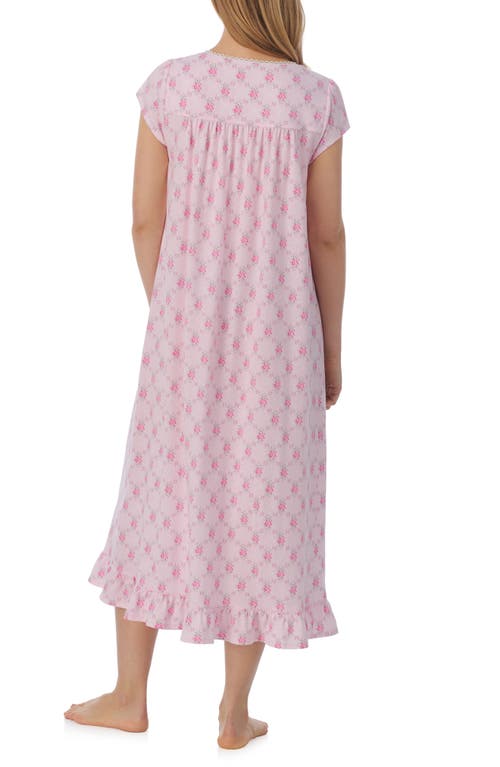 Shop Eileen West Cap Sleeve Cotton Jersey Nightgown In Pink Print