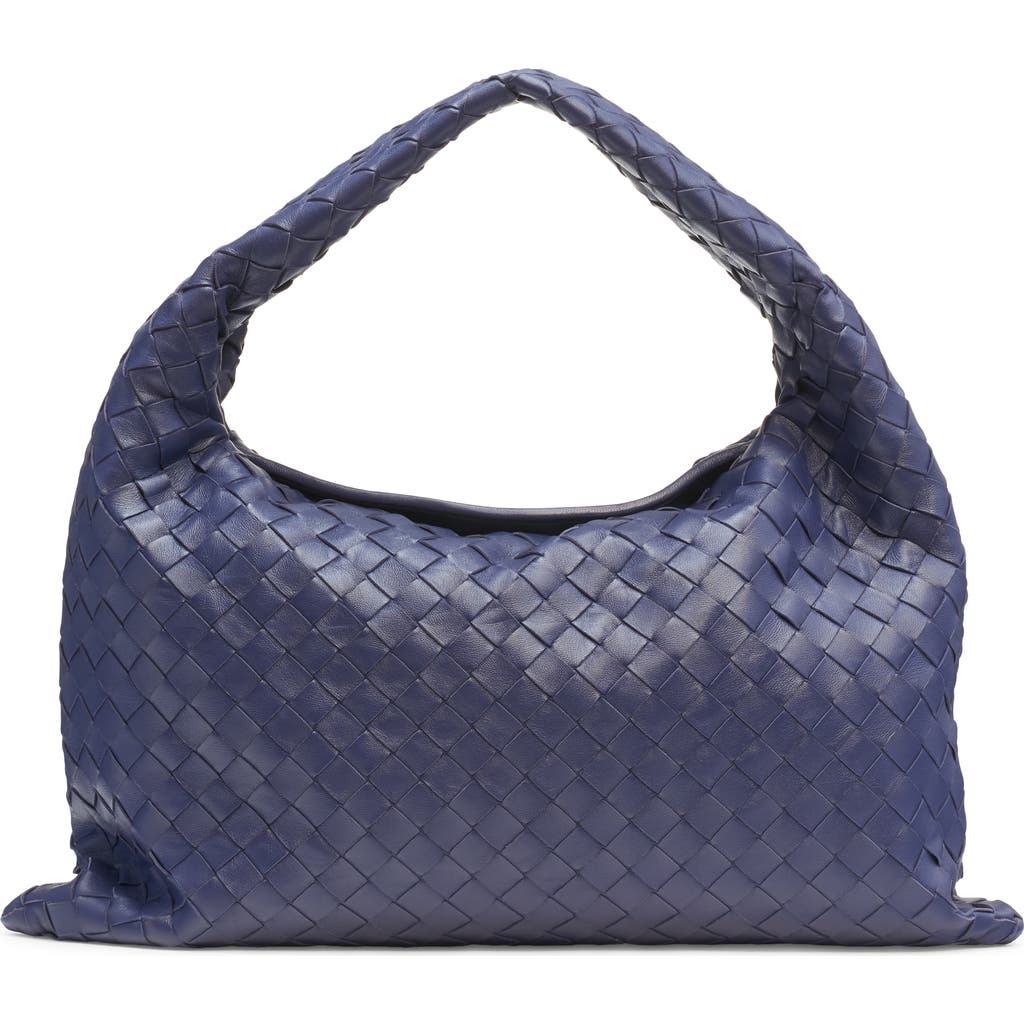 Shop Bottega Veneta Small Hop Intrecciato Leather Hobo Bag In 4527 Duke-m Brass