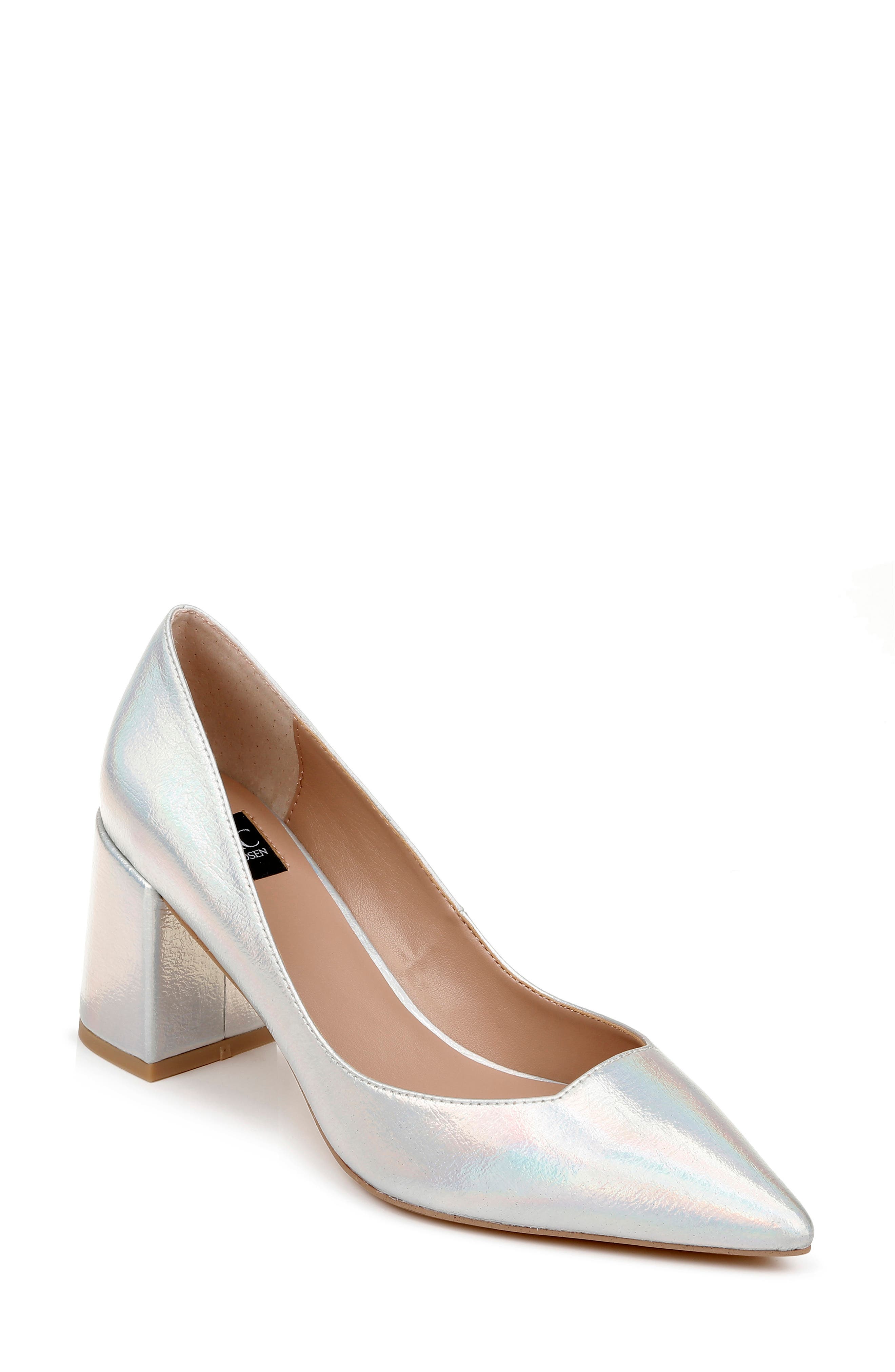 silver block heel pump