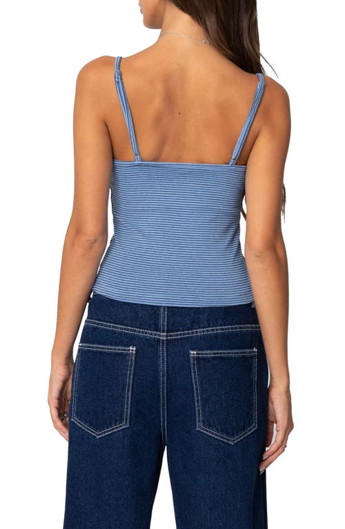 Edikted Striped Henley Tank Top In Blue