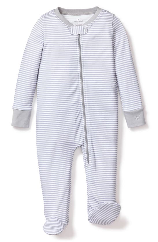 Shop Petite Plume Stripe Pima Cotton Footie In Grey