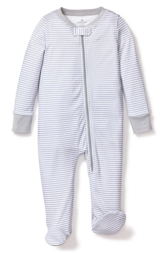 Petite Plume Stripe Pima Cotton Footie In Grey