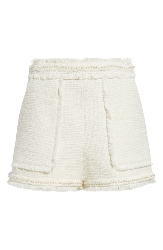 Shop Cinq À Sept Imitation Pearl Cotton Tweed Shorts In Ivory
