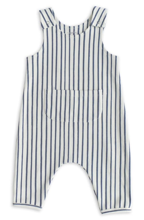 Shop Pehr Stripes Away Organic Cotton Overalls In Stripes Away Ink Blue