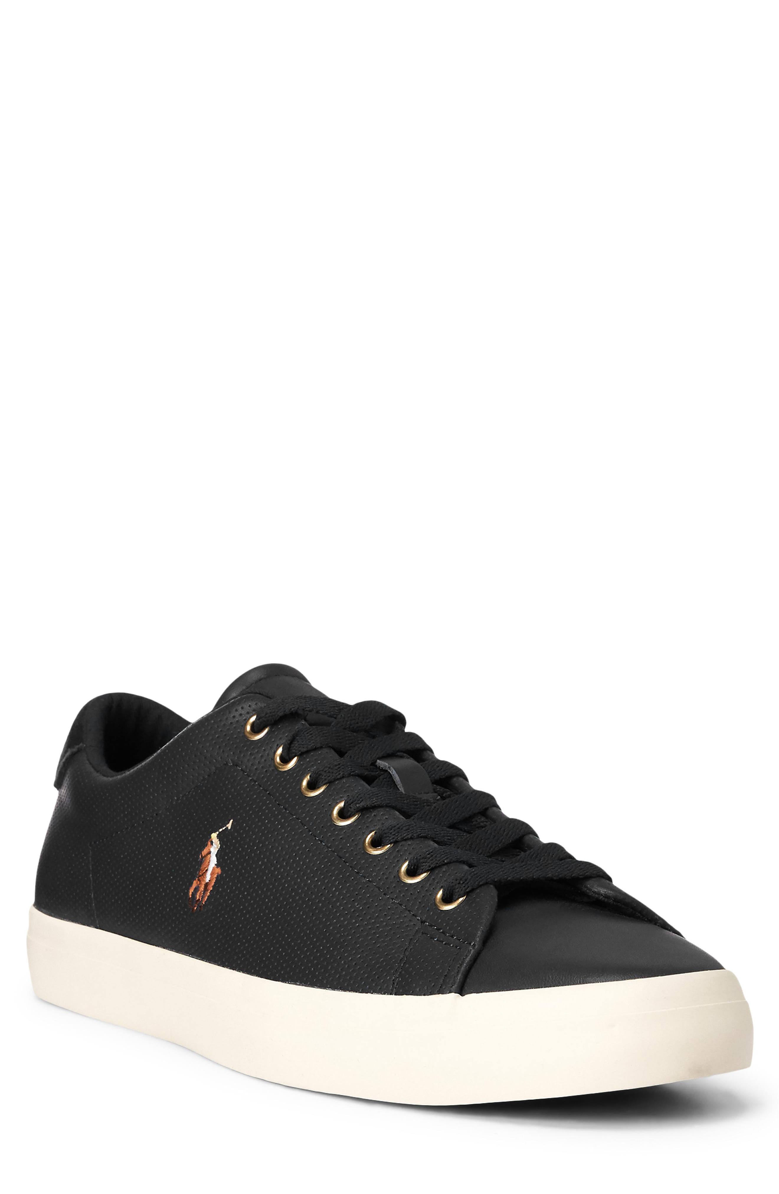 Polo Ralph Lauren Longwood Sneaker, Size 12 In Black Leather At Nordstrom