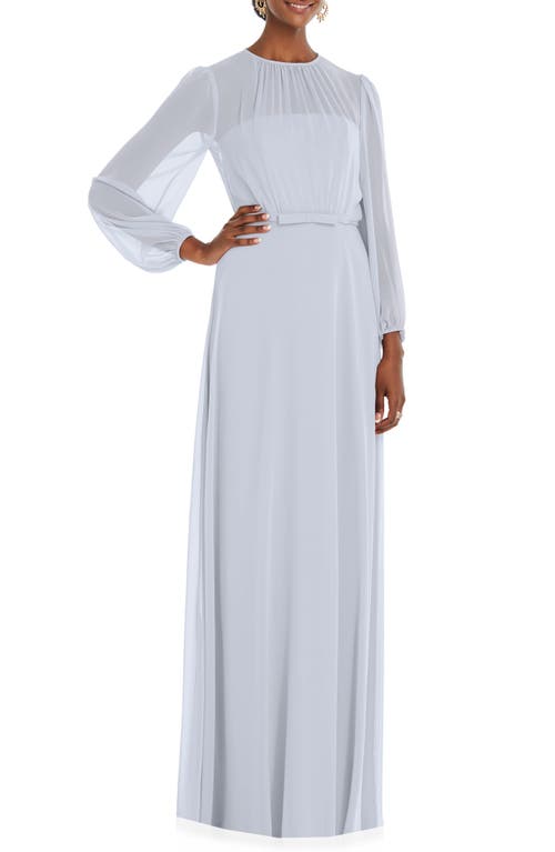Dessy Collection Long Sleeve Evening Gown in Silver Dove
