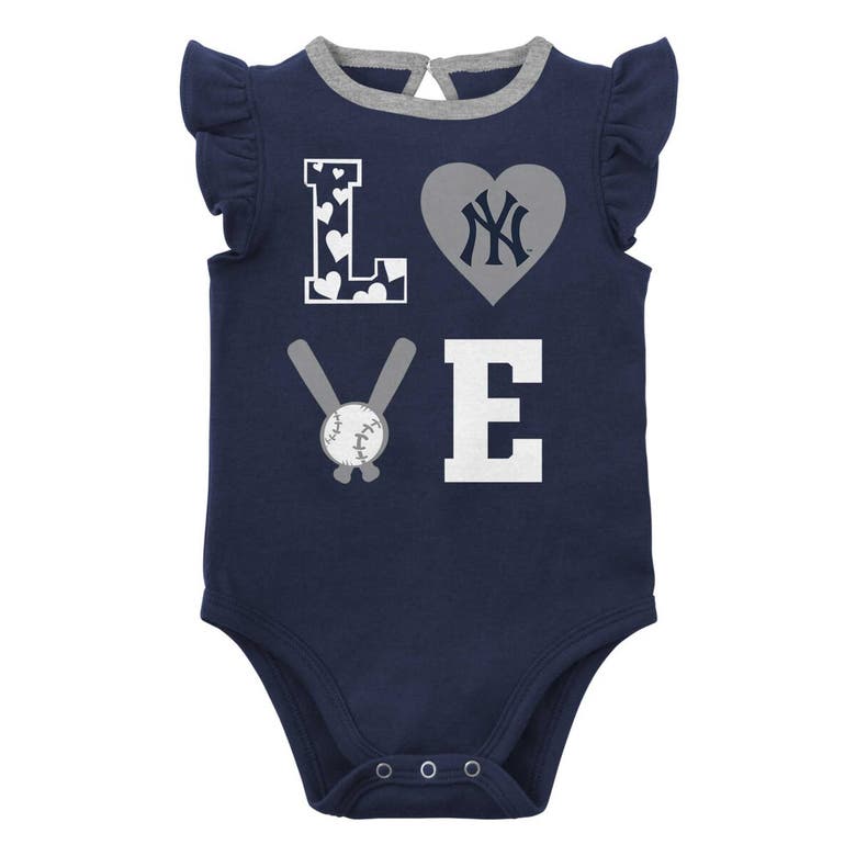 Shop Outerstuff Newborn & Infant Navy/heather Gray New York Yankees Three-piece Love Of Baseball Bib Bodysuit & Boot