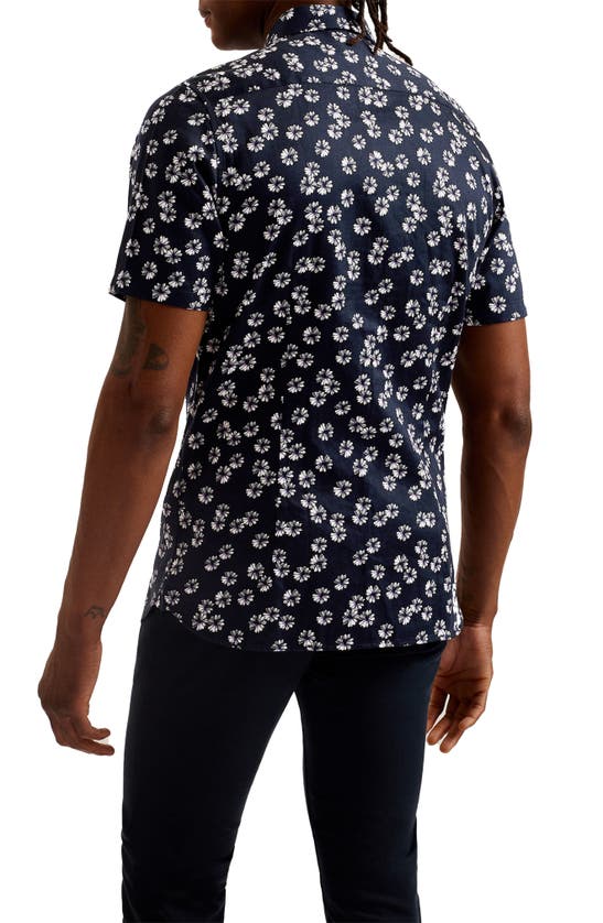 Shop Ted Baker Alfanso Floral Short Sleeve Button-up Shirt In Navy