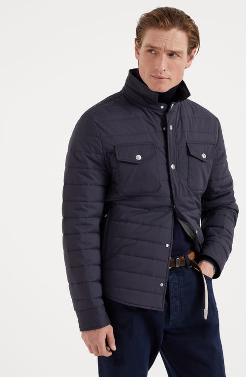 Shop Brunello Cucinelli Bonded Matte Nylon Outerwear Jacket With Thermore® Padding In Blue