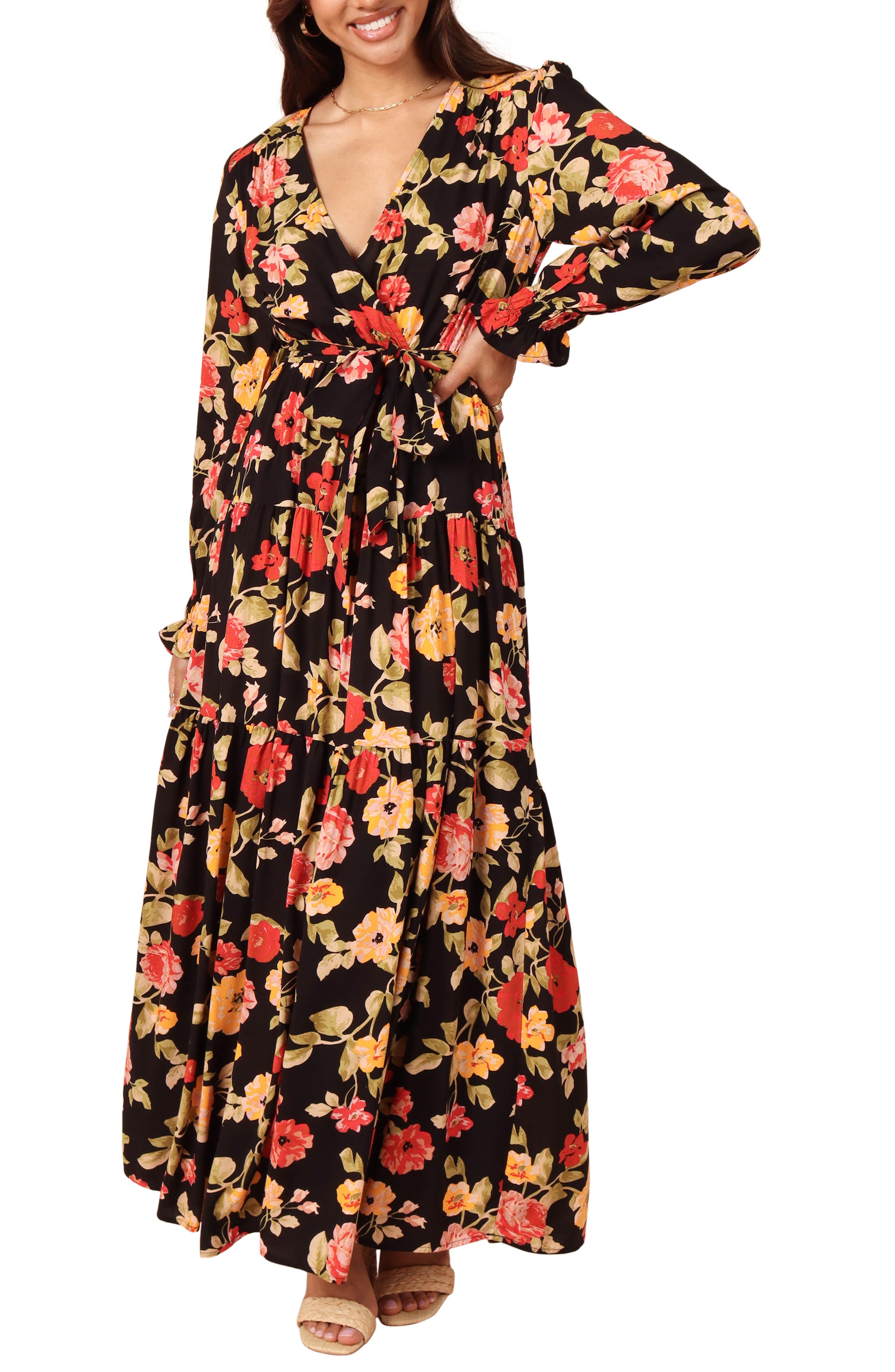 Nordstrom Petal & Pup Long Sleeve Maxi Dress Black Floral at Nordstrom, |  The Summit