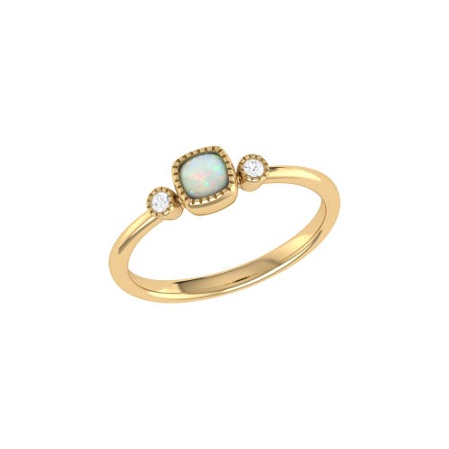 LUVMYJEWELRY LUVMYJEWELRY CUSHION CUT OPAL & DIAMOND BIRTHSTONE RING 