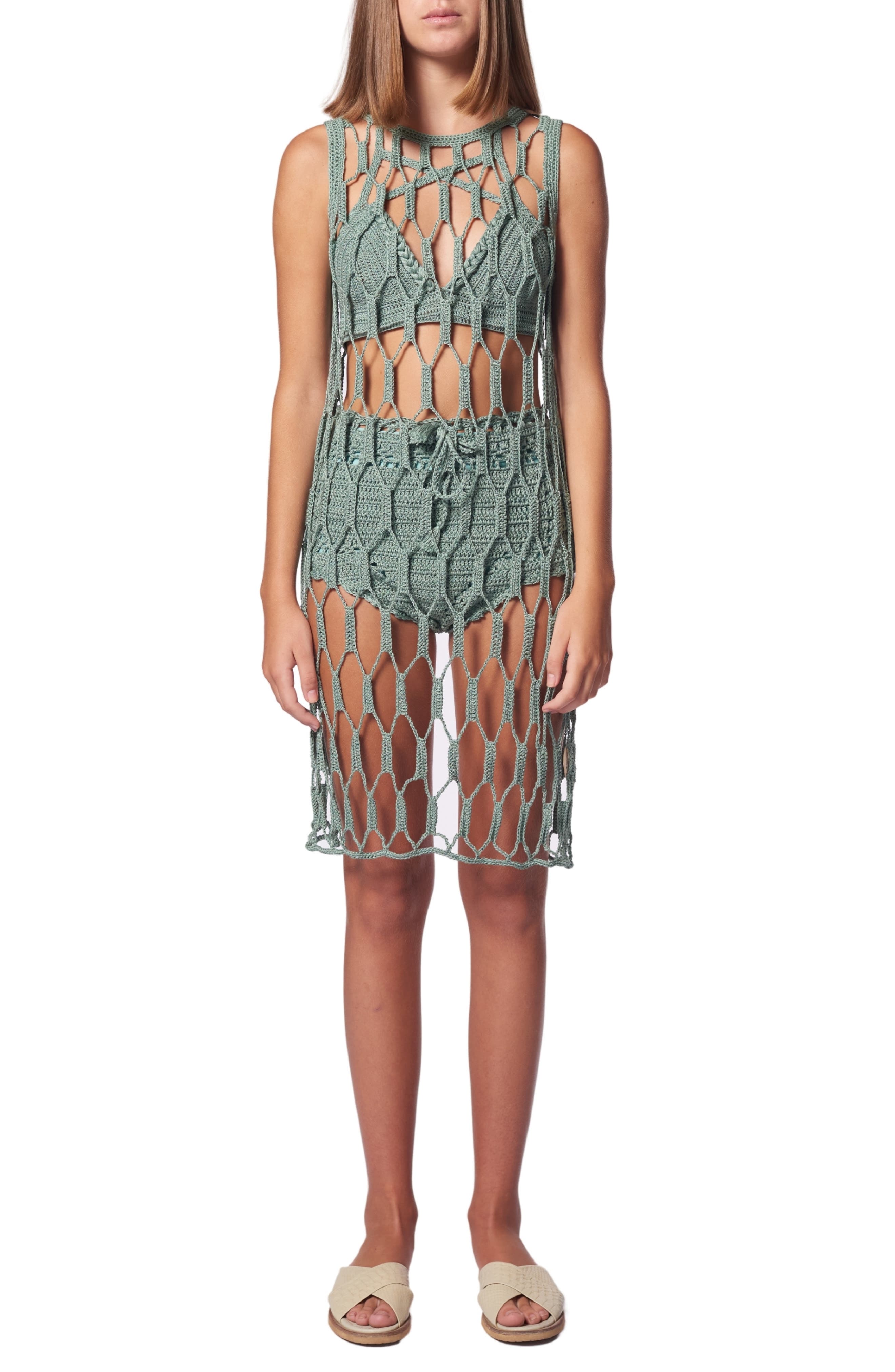 AYNI See Through Crochet Long Tunic in Mint at Nordstrom