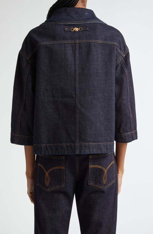 Shop Versace Medusa Buckle Patch Pocket Denim Shirt In Dark Blue