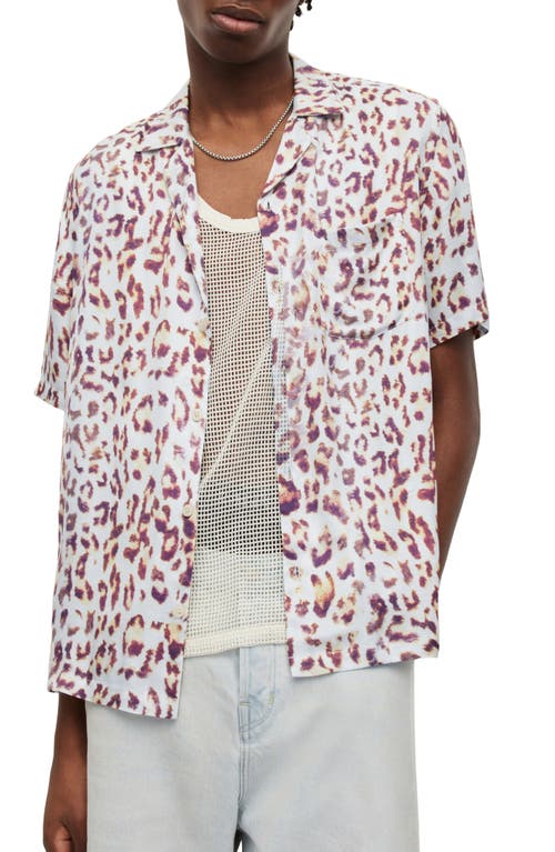 AllSaints Leado Cheetah Print Short Sleeve Camp Shirt in Cala White