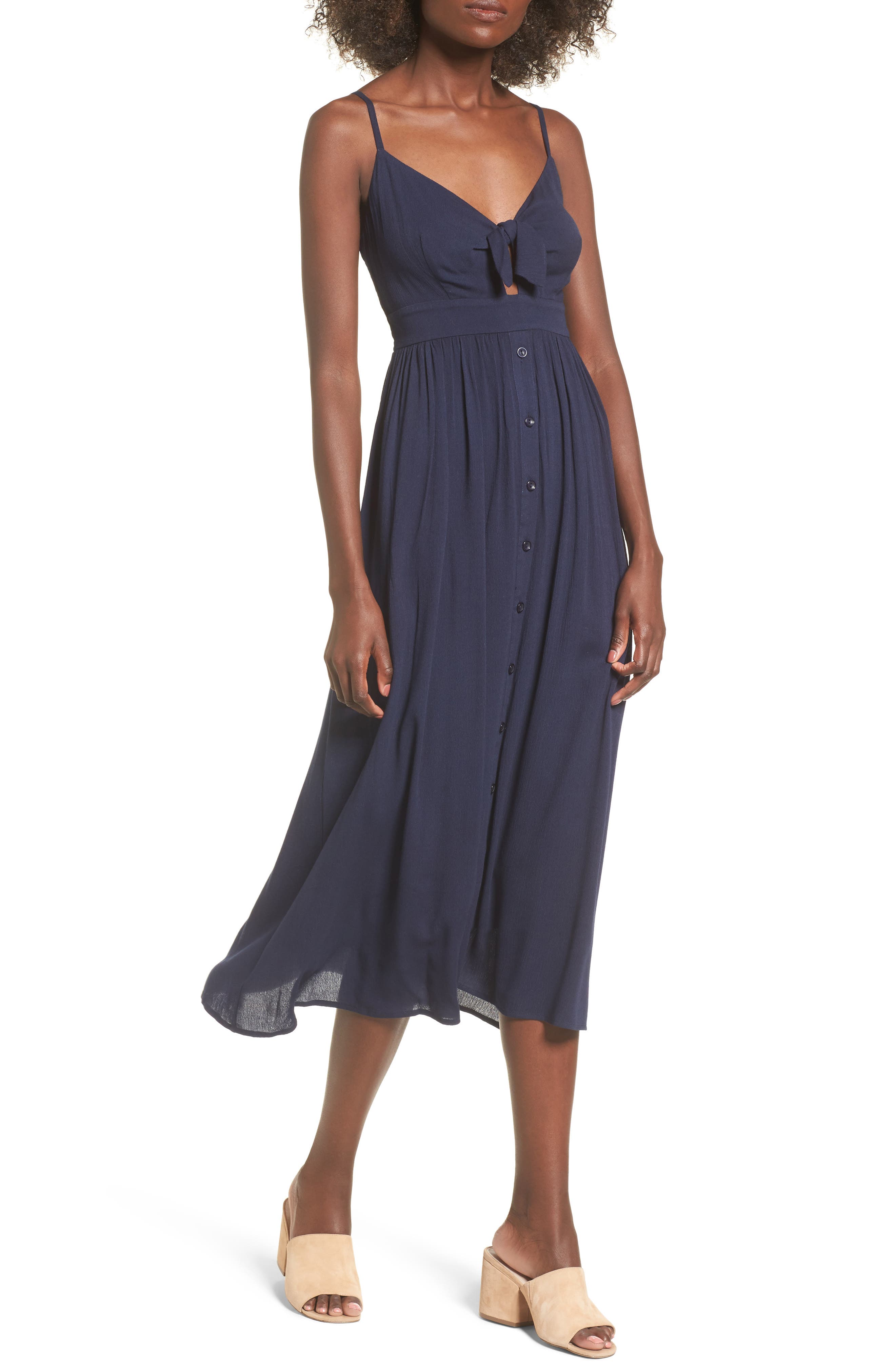 Soprano Tie Front Midi Dress | Nordstrom