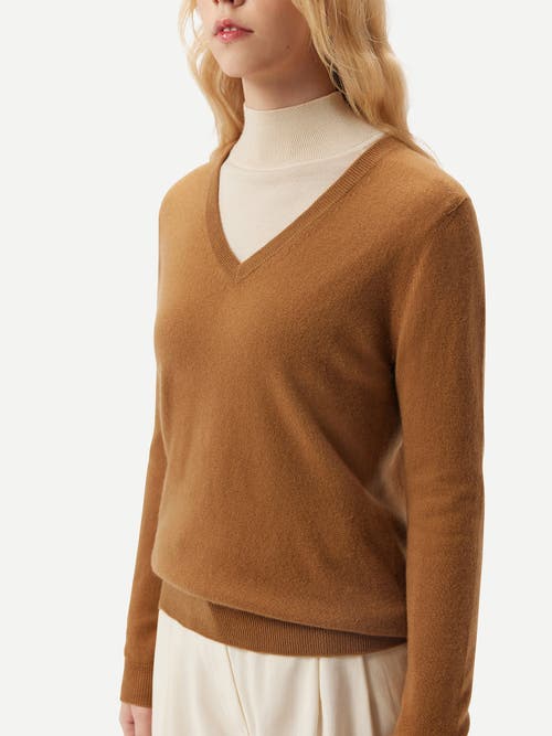 Shop Gobi Cashmere V-neck Sweater In Almond