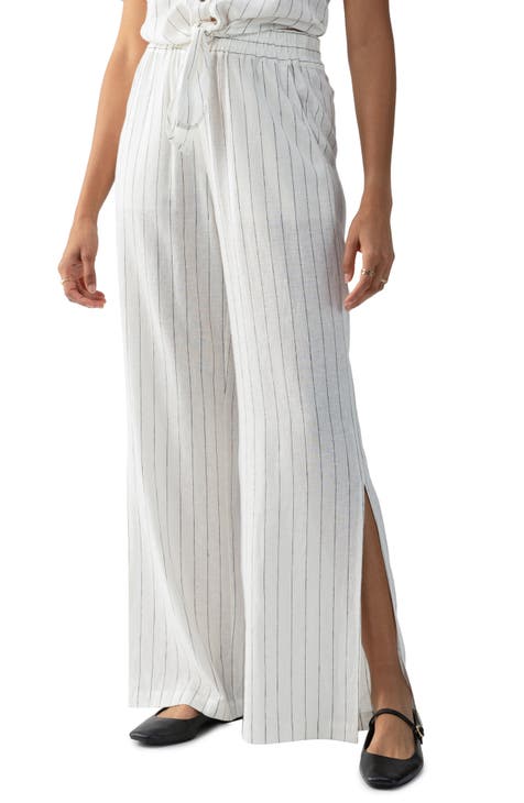 Oceanfront Stripe Linen Blend Pull-On Pants