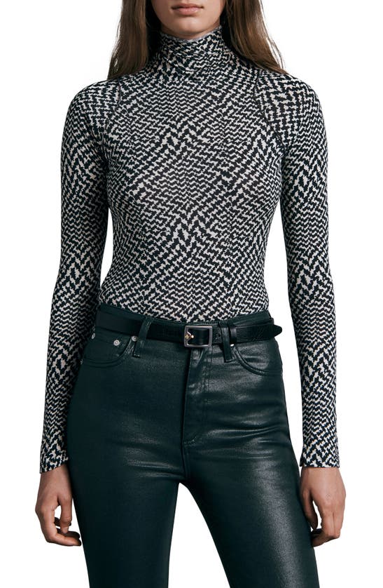 Rag & Bone Shaw Geo Print Paneled Turtleneck Top In White Black