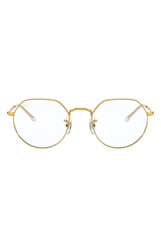 Ray Ban Unisex Jack 49mm Hexagonal Optical Glasses In Shiny Gold