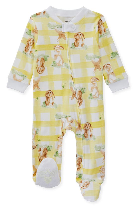 Burt's Bees Baby Babies' Bunny Plaid Fitted One-piece Footie Pajamas In Lemon Drop
