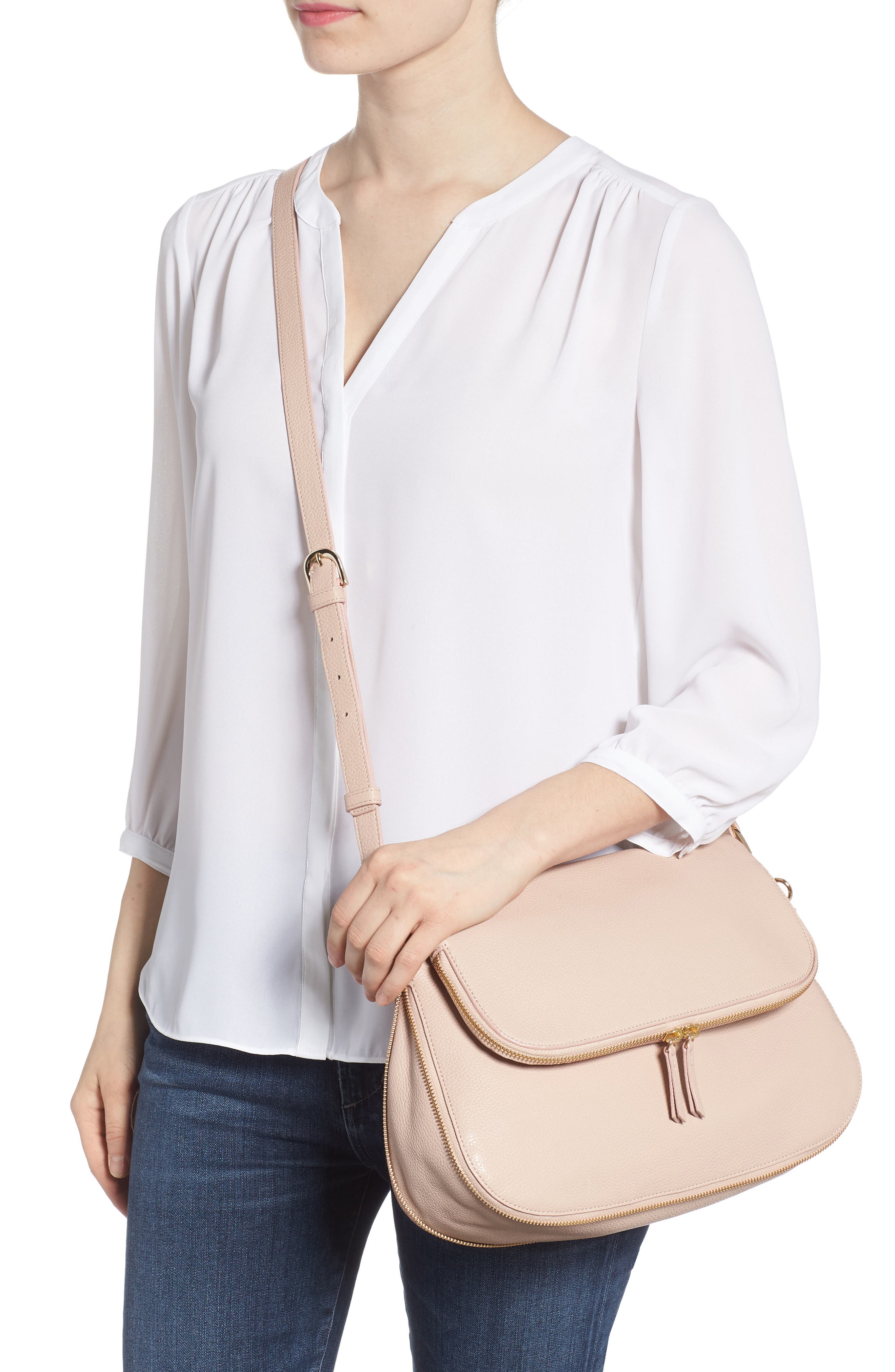 kara leather expandable crossbody bag