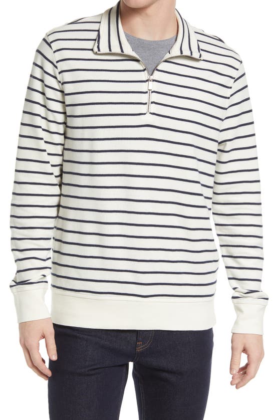 Nordstrom Quarter Zip Cotton Pullover In Ivory Egret- Navy Stripe