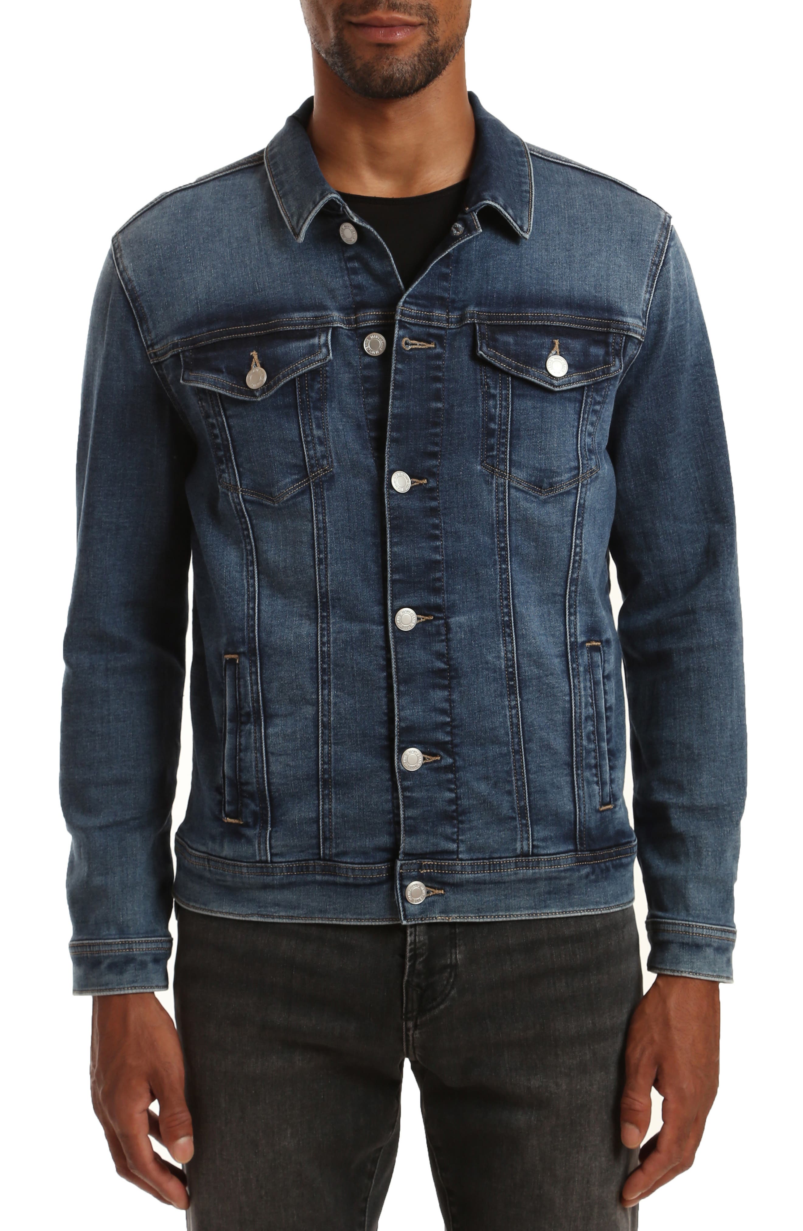 WUAI-Men Denim Hoodie Jacket Casual Slim Fit Button Down Military Jeans Trucker Jean Coat 