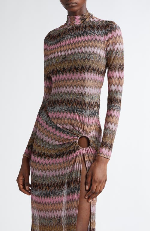 Shop Missoni Chevron Stripe Long Sleeve Knit Dress In Multi Space Drk Base