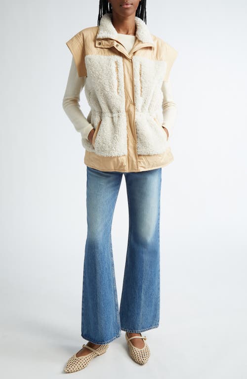 Shop Ulla Johnson Shiloh Faux Shearling Mixed Media Vest In Driftwood