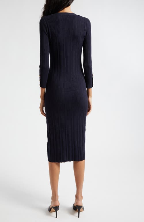 L Agence L'agence Kyra Rib Three-quarter Sleeve Sweater Dress In Midnight/gold