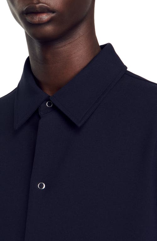 Shop Sandro Long-sleeved Jersey Shirt In Navy Blue