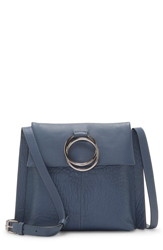 Vince Camuto Livy Large Leather Crossbody Bag In Blue Slate Pebbled Leather