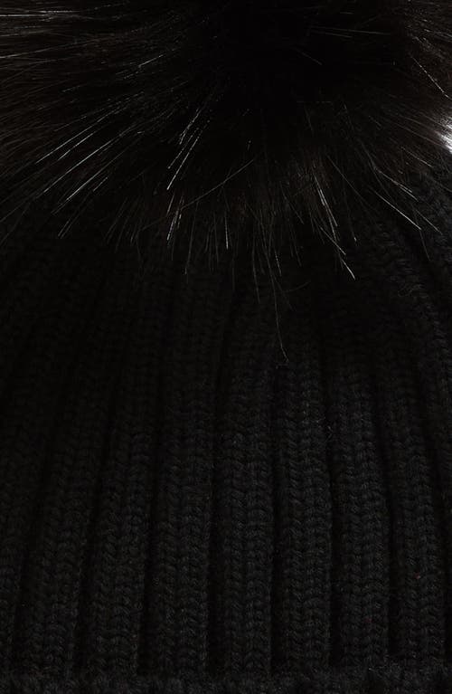Shop Moncler Virgin Wool Rib Beanie With Faux Fur Pompom In Black