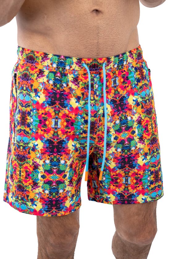 Shop Maceoo Swim Lion Splatter Swim Trunks In Orange