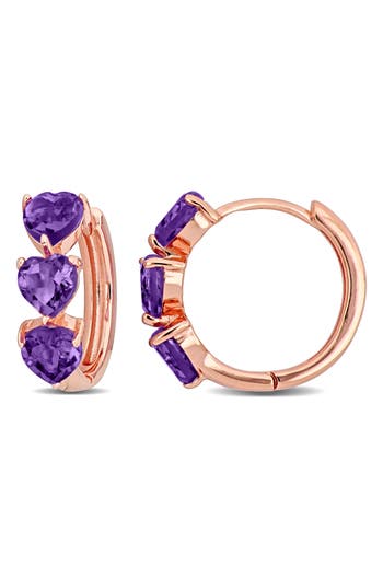 Delmar Semiprecious Stone Heart Hoop Earrings In Purple