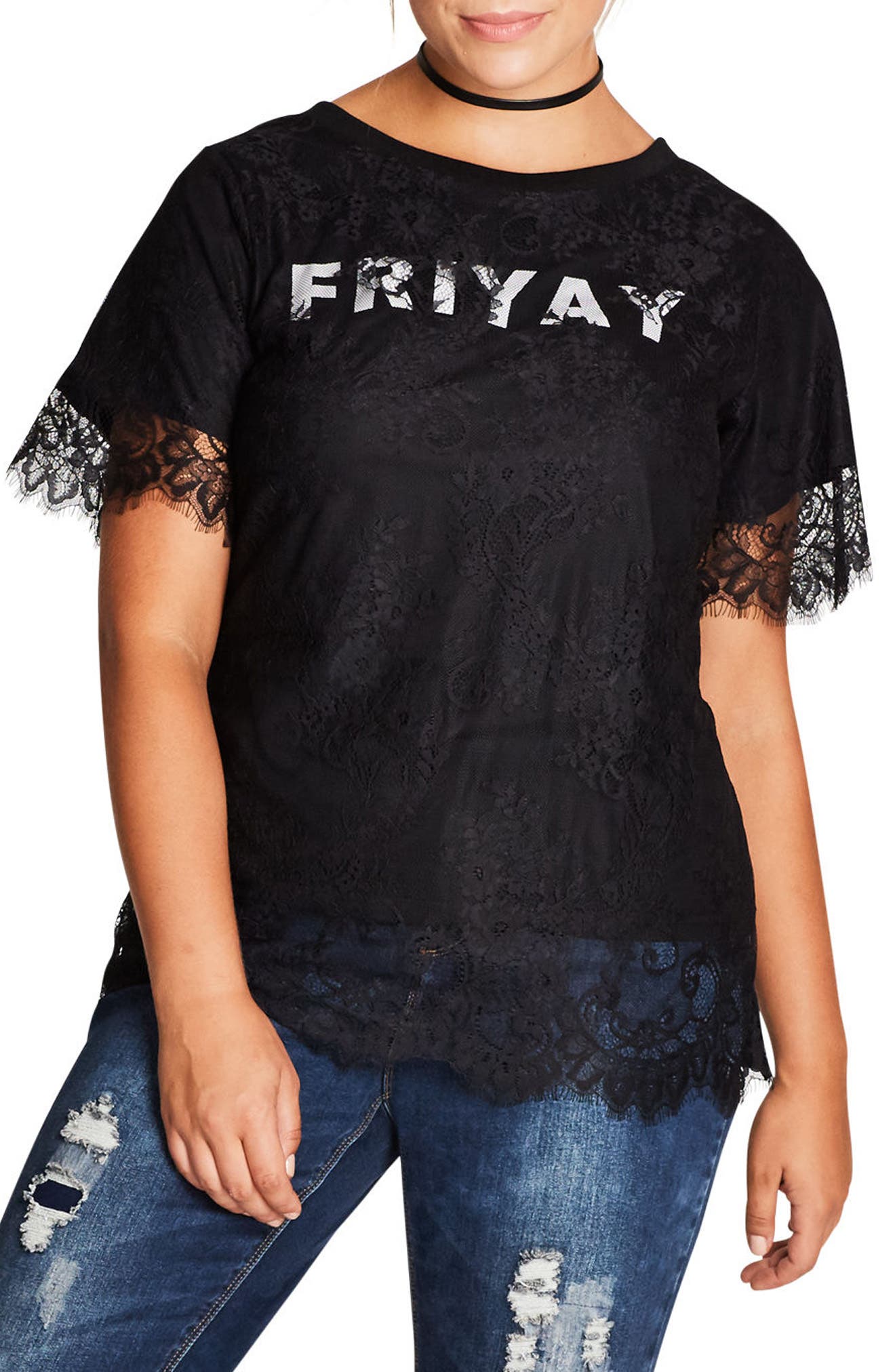 city chic black lace top