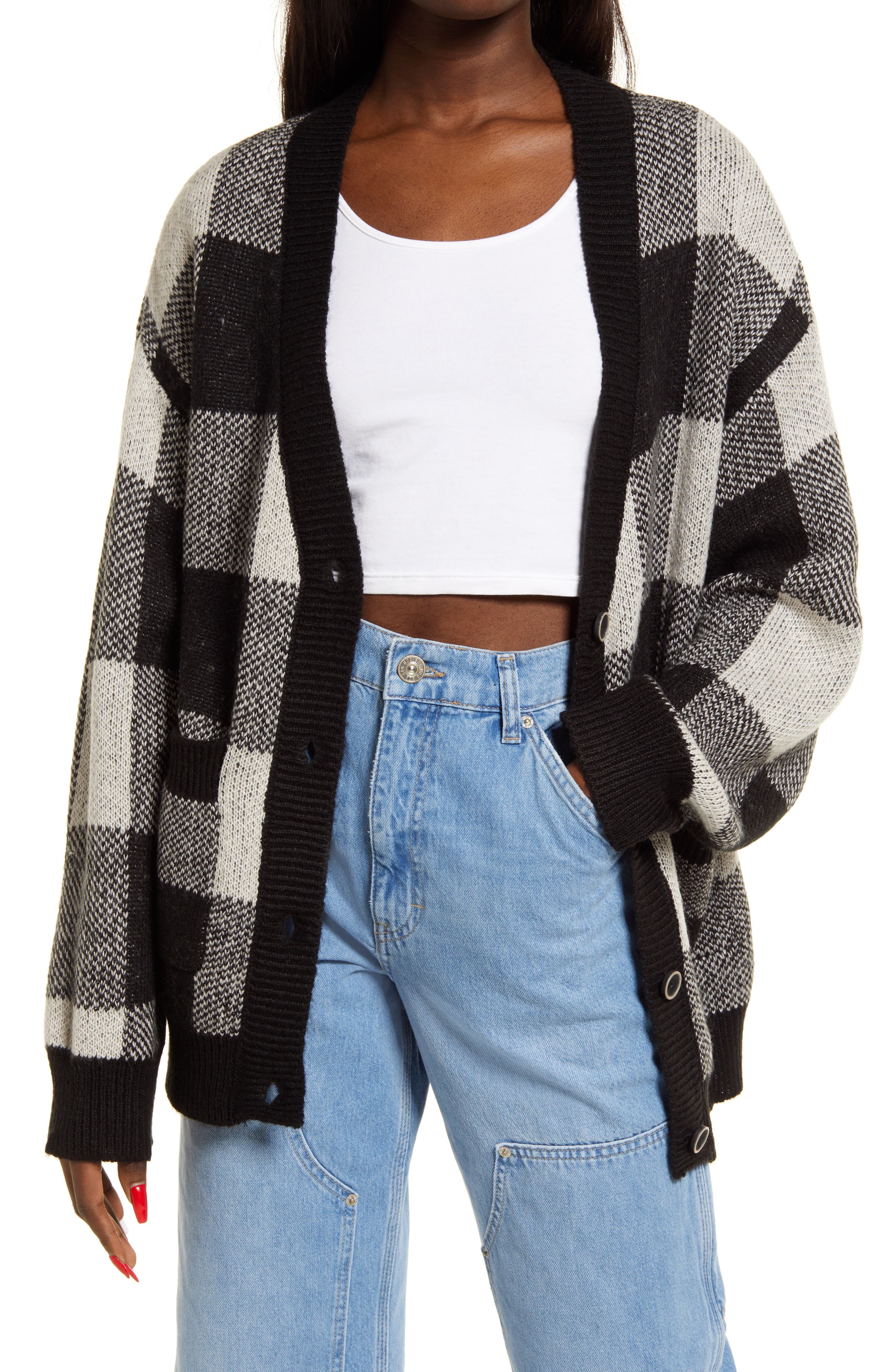 buffalo plaid open front cardigan