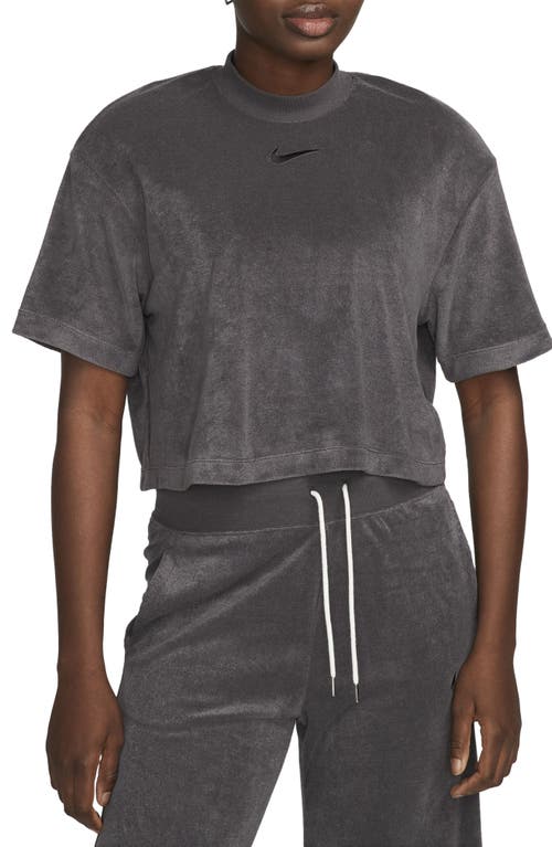 Nike Sportswear Mock Neck Short Sleeve Terry Top In Anthracite/black