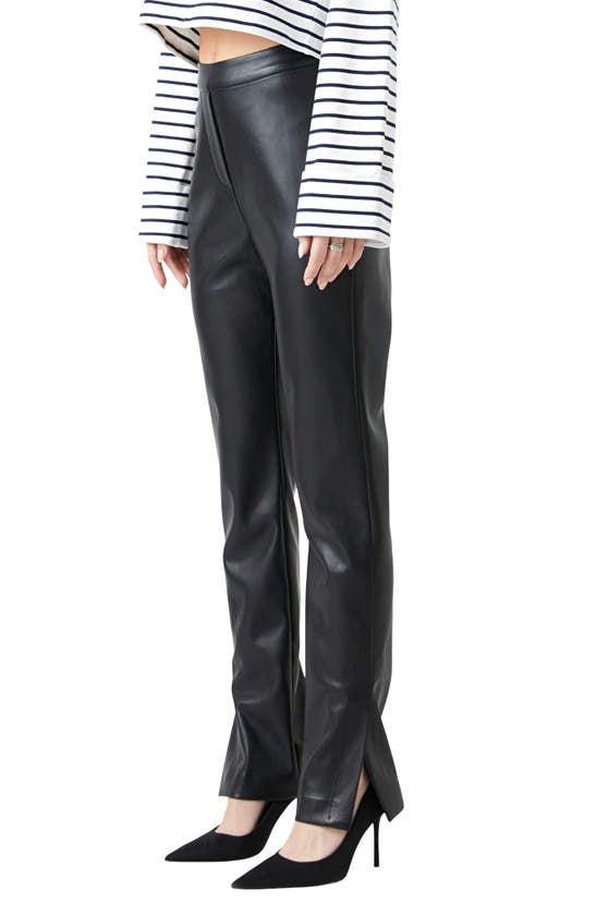 Grey Lab High Waist Slit Faux Leather Leggings In Black