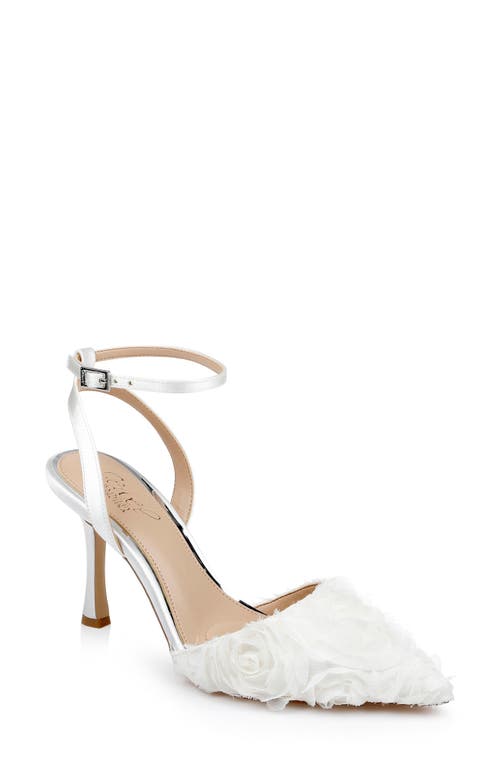Jewel Badgley Mischka Shannon Pointed Toe Ankle Strap Pump In Ivory/ivory