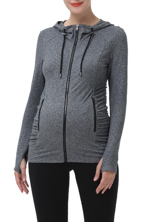 Momo Ruched Zip Maternity Hoodie in Dark Heather Gray