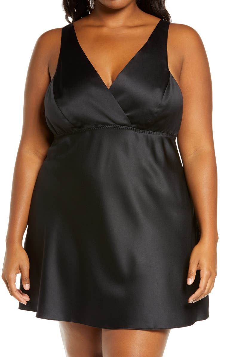 RYA COLLECTION Positivity Satin Chemise, Main, color, Black