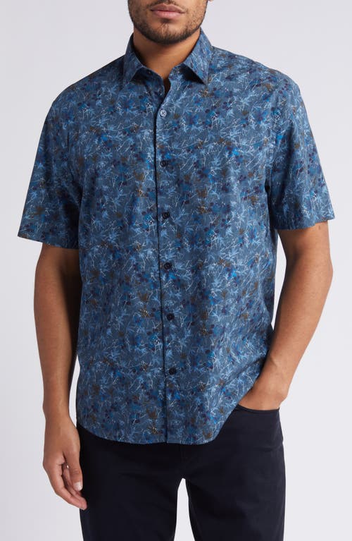 Shop Robert Barakett Astor Floral Short Sleeve Button-up Shirt In Blue