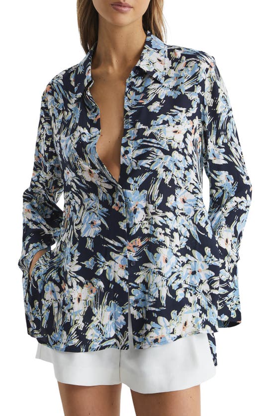 Reiss Laura Floral Bell Sleeve Blouse In Blue Multi