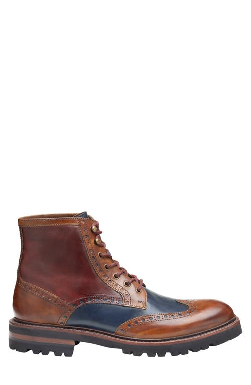 Johnston & Murphy Dudley Wingtip Lug Boot In Tan Multi Calfskin