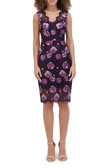 KENSIE KENSIE FLORAL EMBROIDERED SHEATH COCKTAIL DRESS